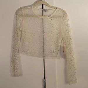 NWT sheer top with pearls and rhinestones